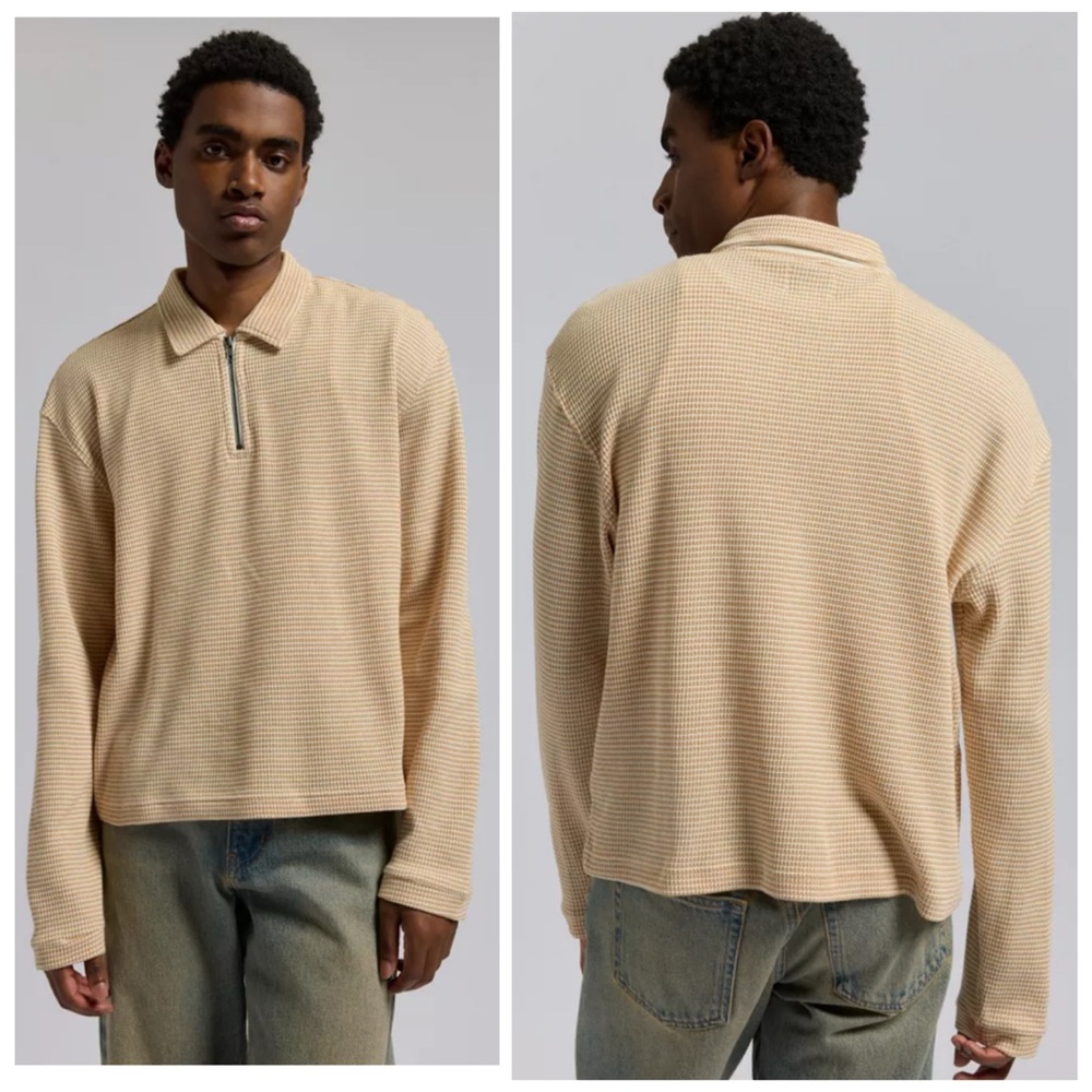 Urban outfitters BDG Waffle Quarter Zip Sweatshirt in a   beige/ Tan Size L NWT